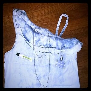 Anthropologie denim asymmetrical sleeve dress